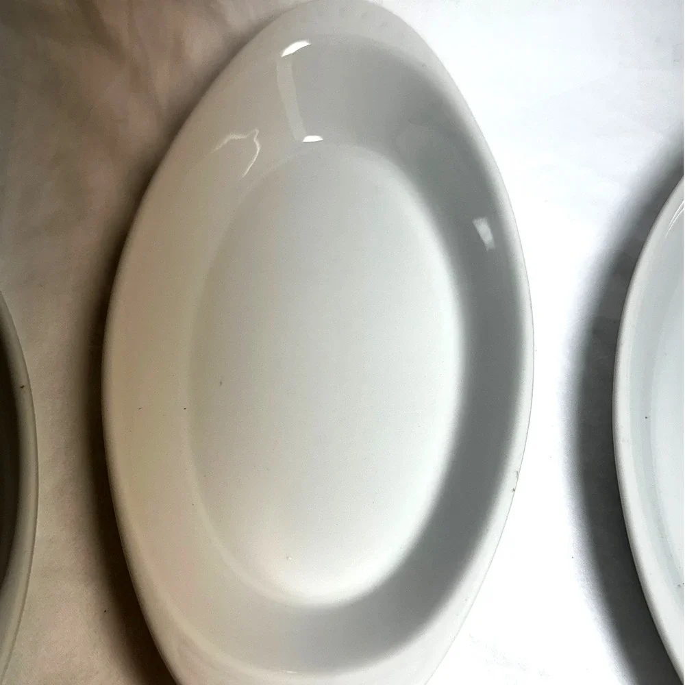 Vintage Oval Au Gratin Baking Dishes Set 4 White Exc Ceramic Stoneware Scalloped